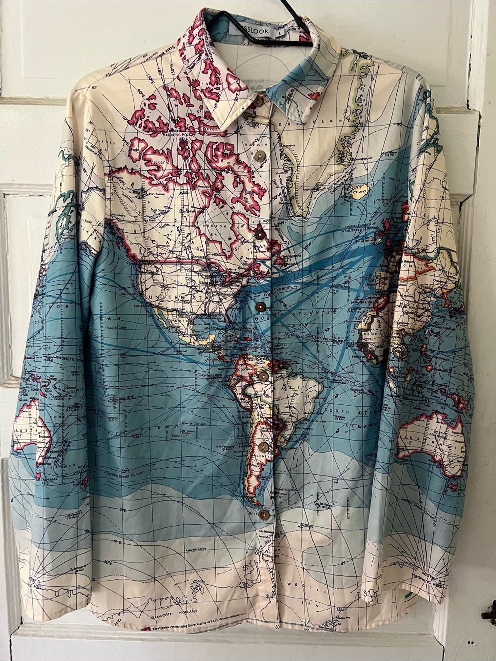 Miss Look World Map-Print Long Sleeve Button-Up Shirt (featuring Gulf of Mexico)